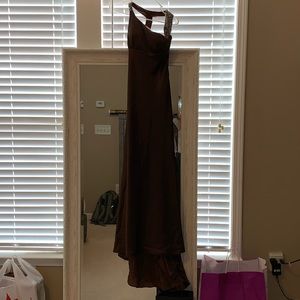 One shoulder brown beaded formal dress